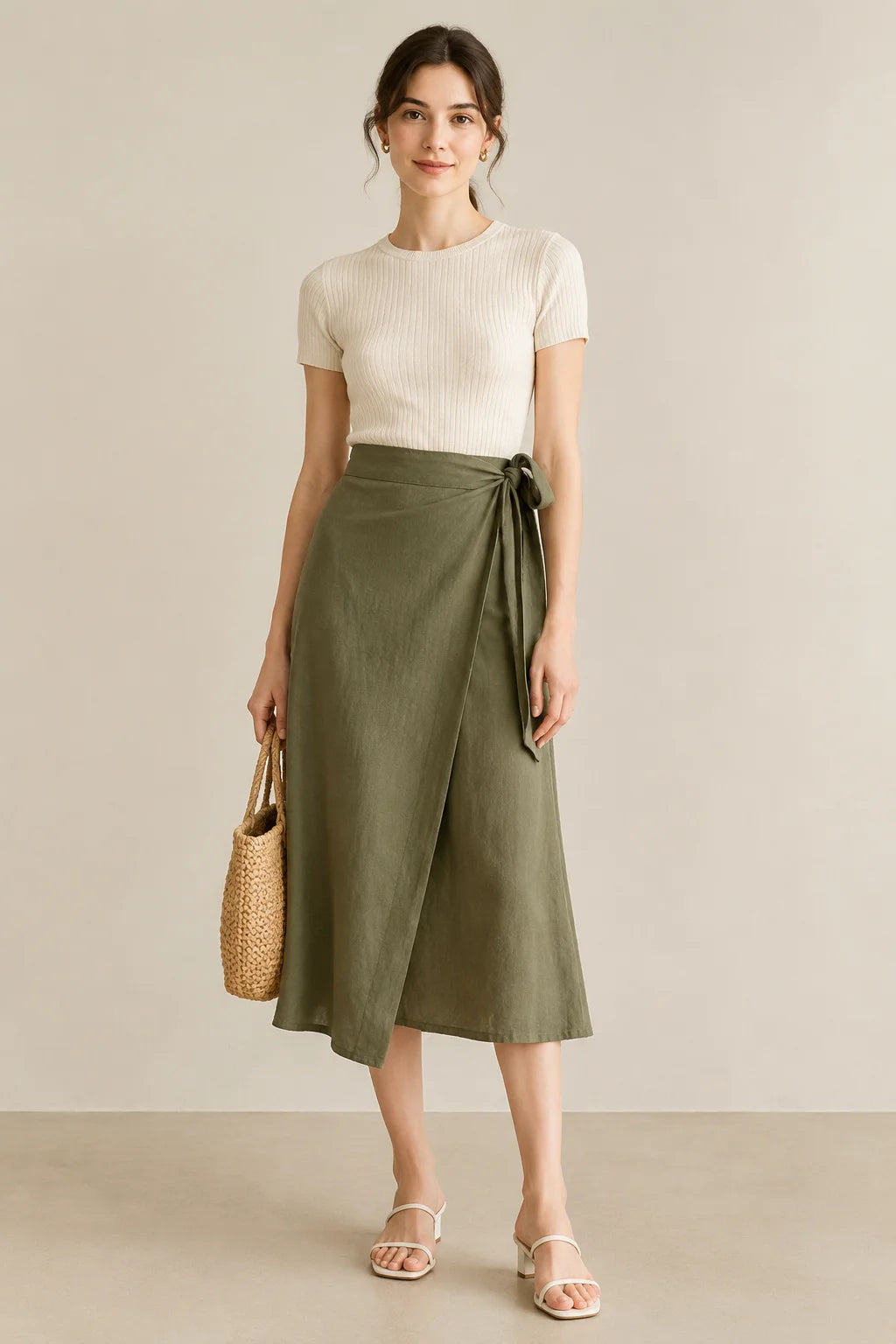 The Nora Asymmetrical Wrap Midi Skirt Lookbook Photo